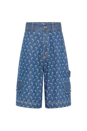 Dark blue cotton denim Bermuda shorts MARINE SERRE | USH008ARDEN0002BL80